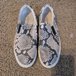J. Crew Snake Print Slip-On Sneakers - Gray and White